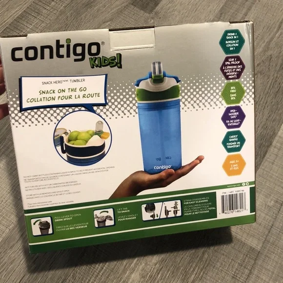 New Boy’s Contigo Kids Snack On The Go Water bottle - Picture 4 of 4